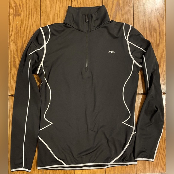 EUC KJUS Ladies Marble hz, half zip pullover, size 38/M, black/white stitching - Picture 1 of 7
